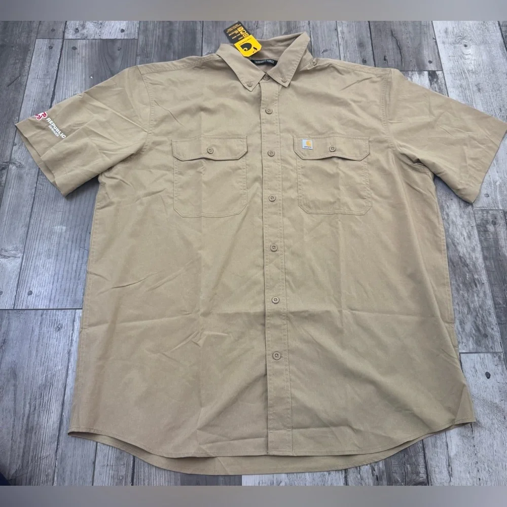 Carhartt Men's Button Up Work Shirt Beige Short Sleeve Relaxed Pockets XL